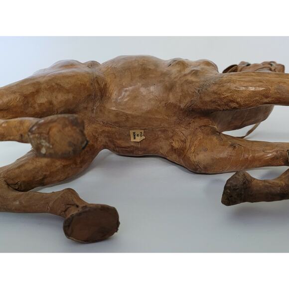 Vtg Kneeling Leather Covered Large Camel 15" Long Down Position Reins Realistic - Picture 9 of 10